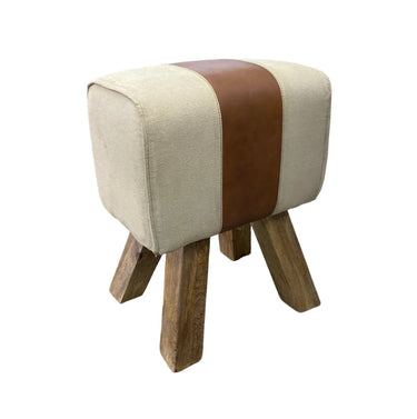 Prescott Upholstered Accent Stool – Leather & Canvas at Online8 Furniture Auckland NZ