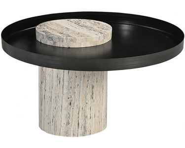 Elwood Iron & Travertine Coffee Table - Black at Online8 Furniture Auckland NZ