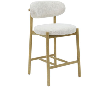 Mia Boucle & Oak Bar Stool - White at Online8 Furniture Auckland NZ