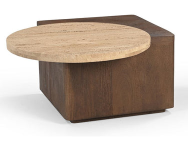 Verona Side Table with Travertine Top - Walnut at Online8 Furniture Auckland NZ