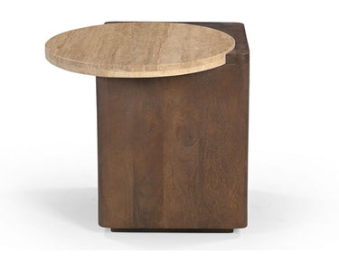 Verona Side Table with Travertine Top - Walnut at Online8 Furniture Auckland NZ