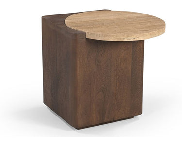 Verona Side Table with Travertine Top - Walnut at Online8 Furniture Auckland NZ