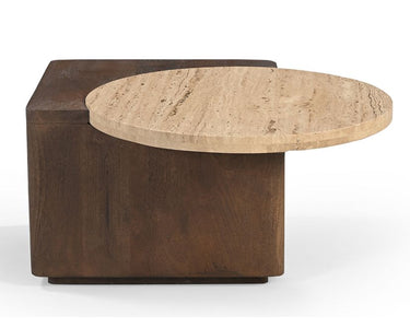 Verona Side Table with Travertine Top - Walnut at Online8 Furniture Auckland NZ