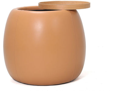 Tub Upholstered Side Table with Storage - Tan at Online8 Furniture Auckland NZ