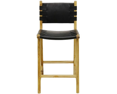 Skata Dining Chair - Teak Oil Wood & Black Leather at Online8 Furniture Auckland NZ