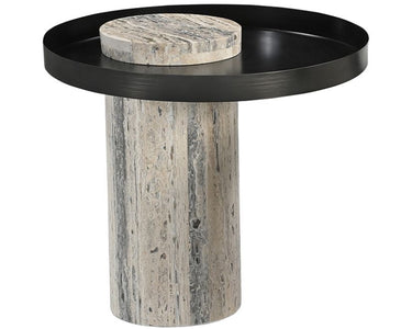 Elwood Iron & Travertine Side Table - Black at Online8 Furniture Auckland NZ