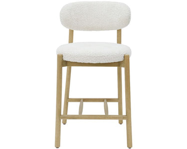 Mia Boucle & Oak Bar Stool - White at Online8 Furniture Auckland NZ