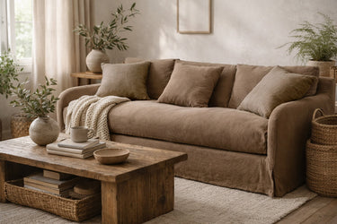 Provincial Slipcover 3-Seater Sofa: French Linen - Mocha at Online8 Furniture Auckland NZ