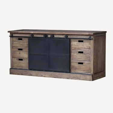 Railway Farmhouse Buffet Table with Metal Sliding Doors at Online8 Furniture Auckland NZ