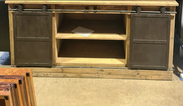 Railway Farmhouse Buffet Table with Metal Sliding Doors at Online8 Furniture Auckland NZ