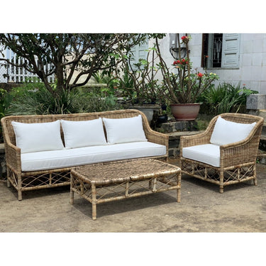 Rattan 3 Seater sofa with Canvas Seat & Cushions at Online8 Furniture Auckland NZ