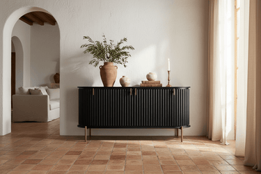 Regency Curved Buffet Table | Black & Brass at Online8 Furniture Auckland NZ