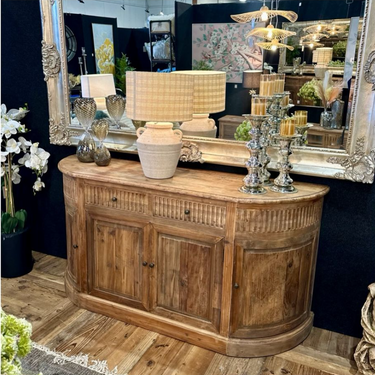 Regency Curved Sideboard - Old Elm & Pine Wood Buffet at Online8 Furniture Auckland NZ