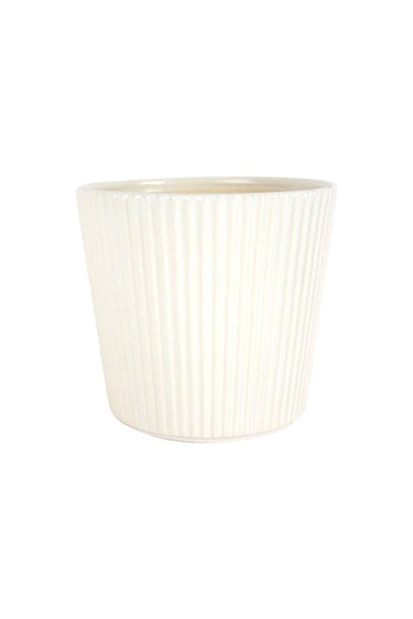 Ribbed Ceramic Planter White Large at Online8 Furniture Auckland NZ