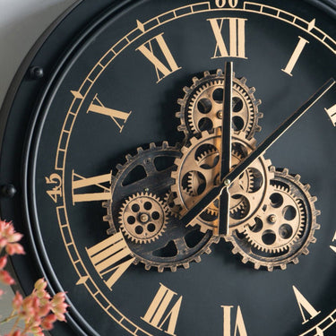 Roman Numeral Wall Clock with Gears at Online8 Furniture Auckland NZ
