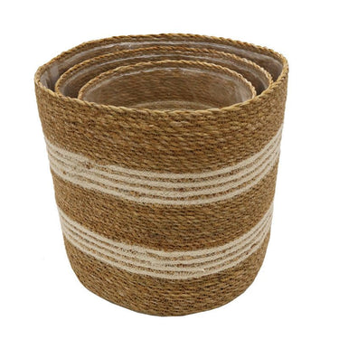 Round Cylinder Stripe Basket - Set of 3 at Online8 Furniture Auckland NZ