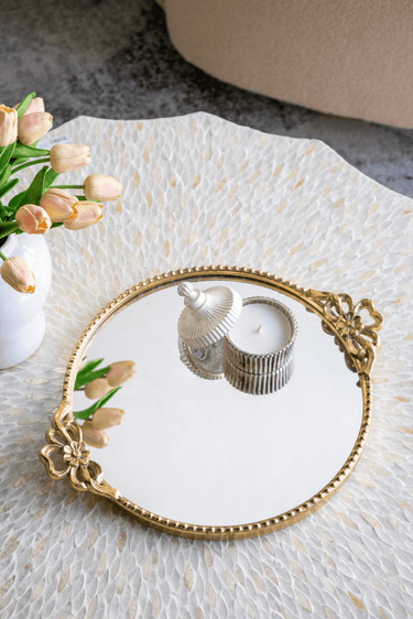 Round Gold Mirror Tray at Online8 Furniture Auckland NZ