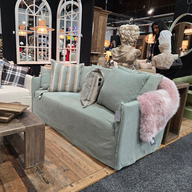 Roxy 2 Seat Slip Cover Sofa - Olive at Online8 Furniture Auckland NZ