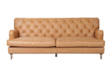 Rutherford 3 Seater Sofa in genuine distressed leather with deep diamond button tufting
