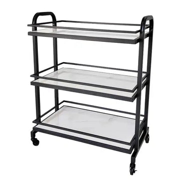 Samui Bar Cart - Black and Faux White Marble at Online8 Furniture Auckland NZ