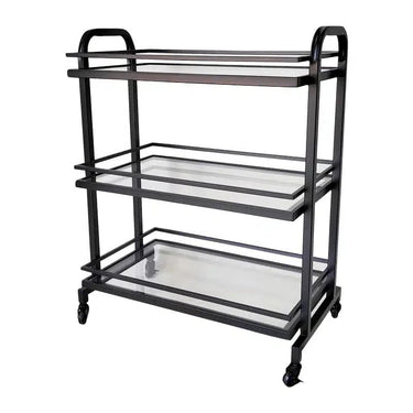 Samui Bar Cart - Black Iron & Glass at Online8 Furniture Auckland NZ