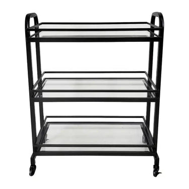 Samui Bar Cart - Black Iron & Glass at Online8 Furniture Auckland NZ