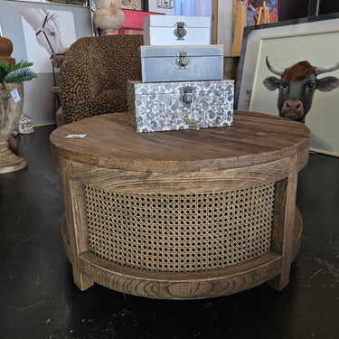 Santorini Elm & Rattan round Coffee Table at Online8 Furniture Auckland NZ