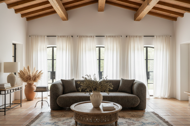 Seattle Curved Sofa in Seed Pearl with plush seat and back cushions and throw pillows