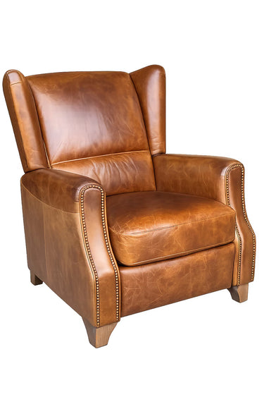 Stratford Aged Leather Recliner Chair - Cognac at Online8 Furniture Auckland NZ