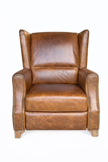 Stratford Aged Leather Recliner Chair - Cognac at Online8 Furniture Auckland NZ