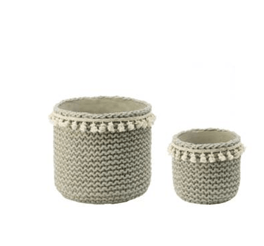 Tassel Cement Knit-Look Planter Set of 2 at Online8 Furniture Auckland NZ