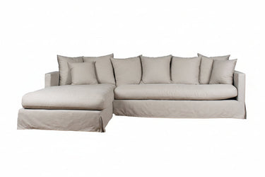 The Luxe Slipcover Sofa with Left-Hand Chaise - Toffee at Online8 Furniture Auckland NZ