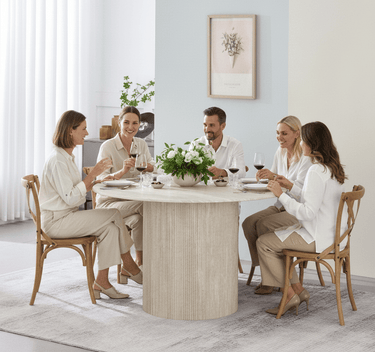Tuscan Travertine Round Dining Table at Online8 Furniture Auckland NZ