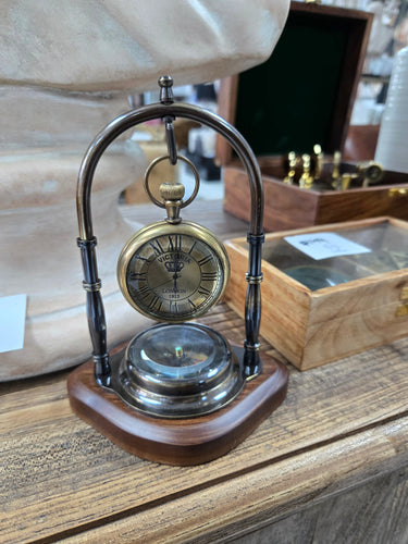 Vintage Brass Compass & Clock at Online8 Furniture Auckland NZ
