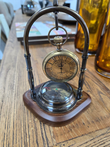 Vintage Brass Compass & Clock at Online8 Furniture Auckland NZ