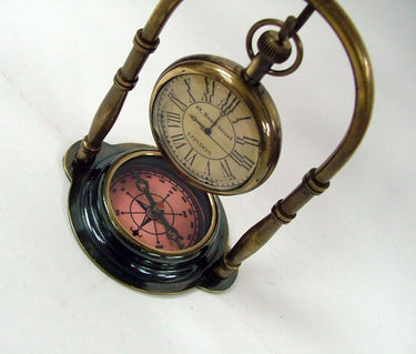 Vintage Brass Compass & Clock at Online8 Furniture Auckland NZ