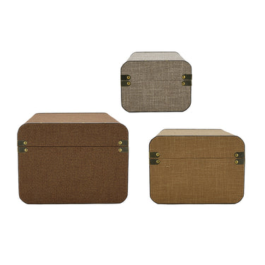 Side view of the three Vintage Trunk Set of 3 trunks in graduated sizes