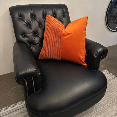 Waldorf Tufted Leather Armchair - Belon Black at Online8 Furniture Auckland NZ