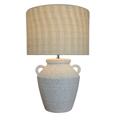 White Ceramic Lamp W/ Natural Linen Shade at Online8 Furniture Auckland NZ