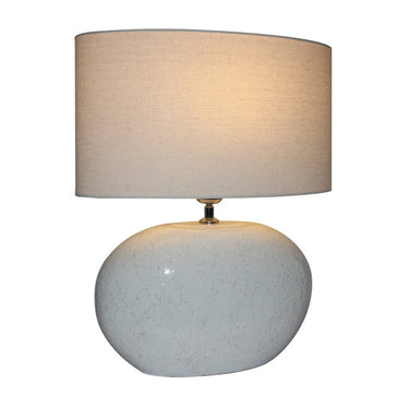 White Terracotta Table Lamp with Natural Linen Shade at Online8 Furniture Auckland NZ