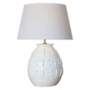 White Terracotta Table Lamp with White Linen Shade at Online8 Furniture Auckland NZ
