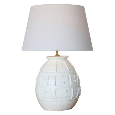 White Terracotta Table Lamp with White Linen Shade at Online8 Furniture Auckland NZ