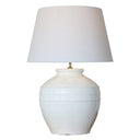 White Terracotta Table Lamp with White Linen Shade at Online8 Furniture Auckland NZ
