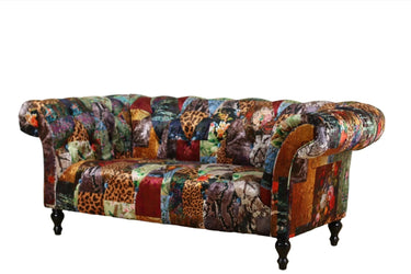 Windsor Chesterfield Patchwork 2 Seater Sofa - Leopard at Online8 Furniture Auckland NZ