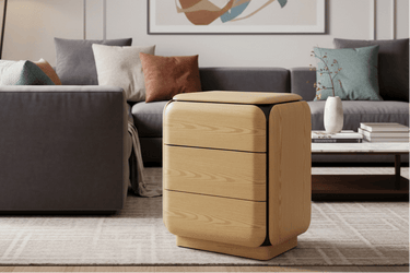 Winnie 3 Drawer Bedside - Oak/Black at Online8 Furniture Auckland NZ
