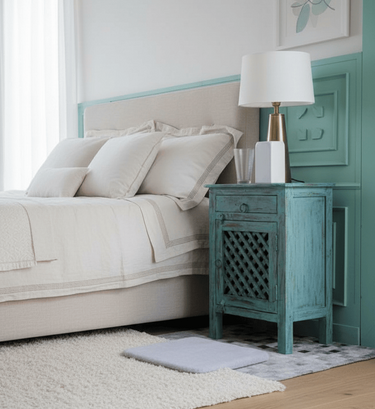 Wooden Carved Bedside Table at Online8 Furniture Auckland NZ