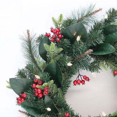 Wreath Magnolia/Berry with Lights 60cm at Online8 Furniture Auckland NZ