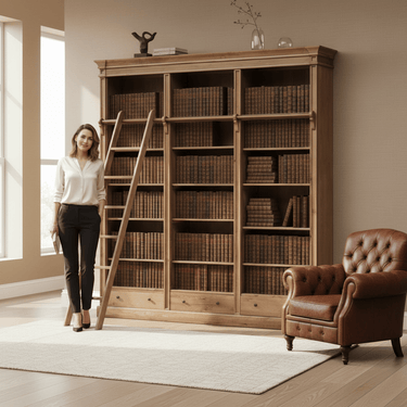 XL Bookcase with Adjustable Shelves & Ladder at Online8 Furniture Auckland NZ