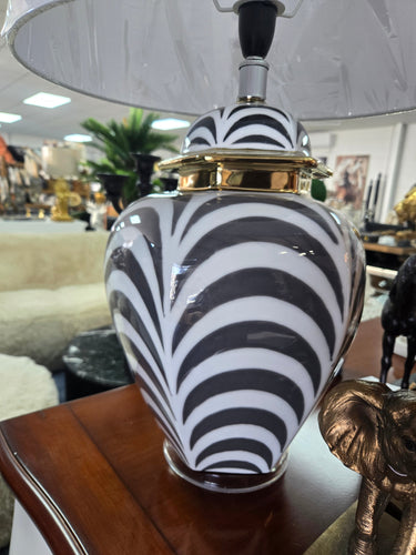 Zebra Print Table Lamp with White Shade at Online8 Furniture Auckland NZ