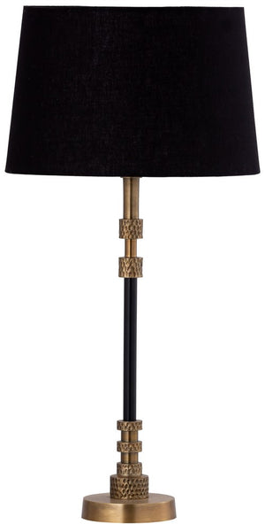 Table Lamp & Shade - Black W/Brass Antique / Black Cotton